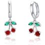 Cherry Earrings 925 Sterling Silver Cute Fruit Dangle Drop Huggies Earrings for Girl Hypoallergenic Earrings for Women Sensitive Ears Cherry Jewelry Cherry Gifts for Women