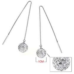 YAZILIND Drop Dangle Earrings Silver Crystal Ball Vintage Boho Women Long Chain Ear Line Retro Sparkling Statement Elegant Jewelry