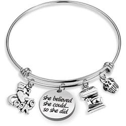 G-Ahora Baking Bracelet She Believed She Could Bake Lover Bracelet Culinary Student Gifts Graduation Gift for Culinary Graduate Pastry Chef