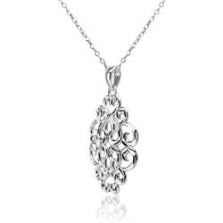 Sterling Silver Diamond-cut Filigree Swirl Hearts Necklace