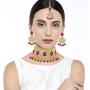 Aheli Faux Pearl Choker Necklace with Earrings Indian Traditional Bollywood Jewelry Set for Women Girls