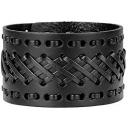 Jeilwiy Punk Leather Wristbands for Men Bracelets Handmade Wide Cuff Bangle Braided Jewelry Black Brown Adjustable - Teen Girls Boys Punk Fathers Gifts