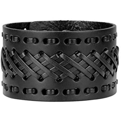 Jeilwiy Punk Leather Wristbands for Men Bracelets Handmade Wide Cuff Bangle Braided Jewelry Black Brown Adjustable - Teen Girls Boys Punk Fathers Gifts