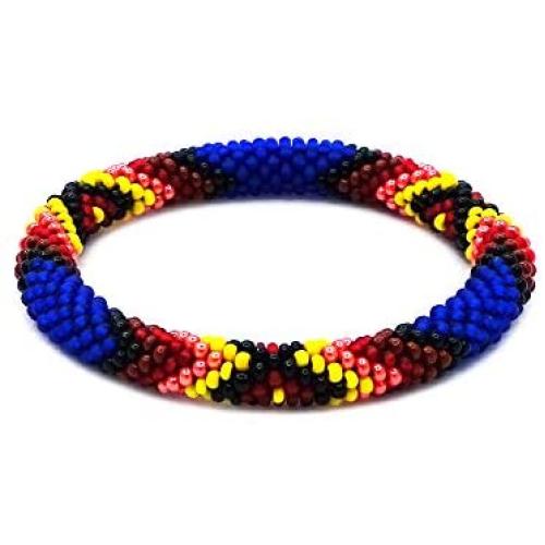 Mia Jewel Shop Handmade Native American Style Tribal Guatemalan Czech Glass Seed Bead Bangle Fire Diamond Pattern Bracelet