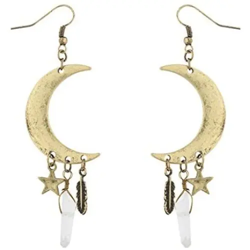 Lux Accessories burnished Gold Celestial Cresent Moon Star Charm Dangle Earrings Lux Accessories burnished Gold Celestial Cresent Moon Star Charm Dangle Earrings