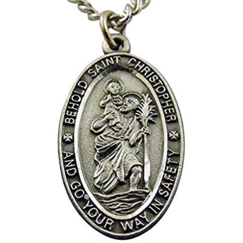 St Christopher Pewter Medal on a Stainless Steel Chain with Holy Card Gift Boxed Set