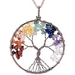 sedmart Tree of Life Pendant Amethyst Rose Crystal Necklace Gemstone Chakra Jewelry