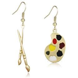 DAMLENG Charm Chic Artist Matte Gold Palette Paint Brush Dangle Drop Earrings for Women Girls Artist Art Teacher Statement Jewelry Gifts