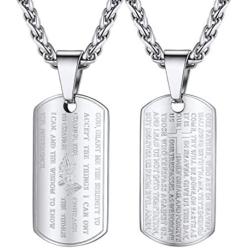 PROSTEEL Lords Prayer Tag Necklace, Stainless Steel Praying Hands Pendant & Chain, Mens Womens Necklace, 22inch-24inch, Come Gift Box