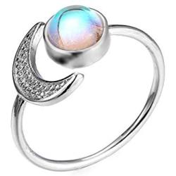 Sun Moon Open Rings Moonstone Gemstone Crescent Moon Finger Rings Mermaid Tail Statement Rings for Women Girls Birthstone Jewelry