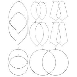 ORAZIO 7 Pairs Threader Hoop Earrings for Women Chic Minimalist Wire Drop Dangle Earrings Geometric Oval Dainty Simple Gold Silver Earrings Stainless Steel Jewelry Set