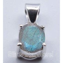 SilverStarJewel 925 Sterling Silver Labradorite Necklace Pendant 1.8 cm Gems Jewelry