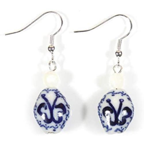 ''Butterfly in Blue Delft'' Dutch Blue Porcelain Earrings, 1.5 Inches