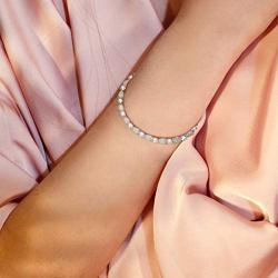 FANCIME October Birthstone Sterling Silver Fire Opal Tennis Bracelet Cubic Zirconia Teardrop / Oval Gemstone Dainty Charm Fine Jewelry for Women Girls 7''