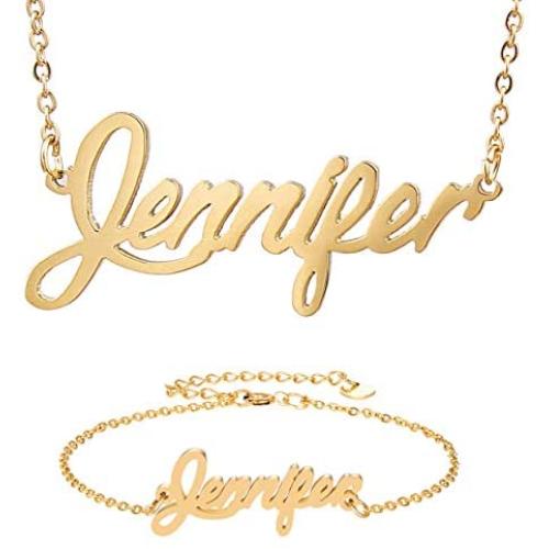 HUAN XUN Personalized Custom Any Name Necklace in Golden Silver Jewelry