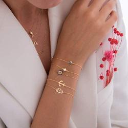 GELIN Evil Eye Charm Chain Bracelet in 14k Solid Gold | Protection Bracelets for Women | Turquoise Handmade Jewelry