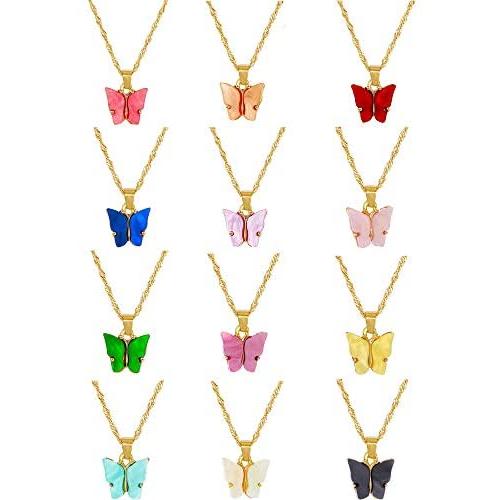 Floveal Butterfly Necklaces and Earrings Set for Women Gold Plated Dainty butterfly Choker Necklace, Butterfly Layered Chain Necklace, Jewelry for Women and Girls