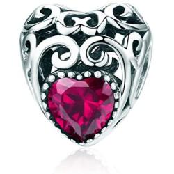 NINGAN Birthstone Openwork Heart Bead Charms 925 Sterling Silver Fits European Charm Bracelets Necklaces