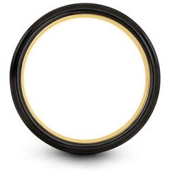 Midnight Rose Collection Tungsten Wedding Band Ring 8mm for Men Women 18k Rose Yellow Gold Plated Step Bevel Edge Black Brushed Polished