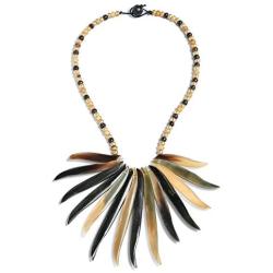 Bling Jewelry Natural Organic Buffalo Horn Tribal Boho Fashion Tweak Wood Beads Fan Bib Statement Necklace for Woman for Teen