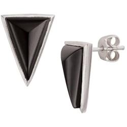 Silpada Triangle Edge Natural Black Agate Stud Earrings in Sterling Silver