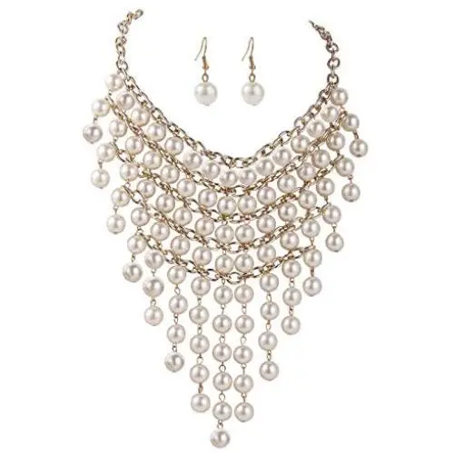 Faux Pearl Necklace Bib Chunky Necklaces For Women Fashion Jewelry Costume Layered Necklaces For Women Multi Strand Pearl White Beaded Statement Necklaces Earrings Set Faux Pearl Necklace Bib Chunky Necklaces For Women Fashion Jewelry Costume Layered Necklaces For Women Multi Strand Pearl White Beaded Statement Necklaces Earrings Set