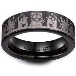 King Will Mens 6mm Tungsten Carbide Ring Inlaid with Panda Pattern Black High Polished