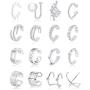 Ofeiyaa 16 PCS Ear Clips Cartilage Hoop Earring Ear Cuffs Non Piercing Earrings Wrap Set for Women Girl Men Size Adjustable Silver Gold Tone