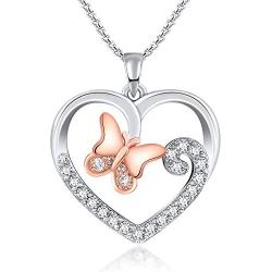 Angelady Silver Butterfly Pendant Necklaces for Women & Girls - Love Heart Necklace Birthday Christmas Valentine Jewellery Gifts for Girlfriend, Wife, Sister