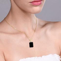 Gem Stone King 18K Yellow Gold Plated Silver Black Onyx and Diamond Womena Jewelry Pendant Necklace, 14X10MM Emerald Cut, 5.02 Cttw with 18 Inch Chain