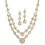 Mariell Gold Two-Row Rhinestone Crystal Necklace and Earrings Set - Prom, Brides and Bridesmaids Jewelry