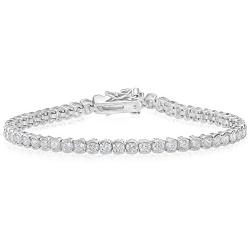 TILO JEWELRY Sterling Silver Bezel-Set 2.5mm Cubic Zirconia Tennis Bracelet, 7.25