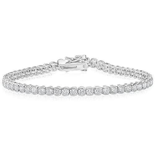TILO JEWELRY Sterling Silver Bezel-Set 2.5mm Cubic Zirconia Tennis Bracelet, 7.25