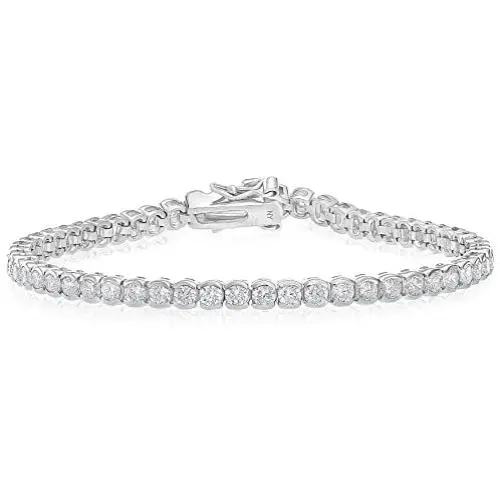 TILO JEWELRY Sterling Silver Bezel-Set 2.5mm Cubic Zirconia Tennis Bracelet, 7.25 TILO JEWELRY Sterling Silver Bezel-Set 2.5mm Cubic Zirconia Tennis Bracelet, 7.25