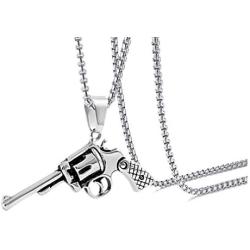 Xusamss Punk Titanium Steel Revolver Gun Pendant Necklace,24inches Link Chain