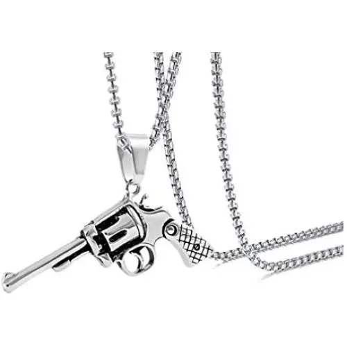 Xusamss Punk Titanium Steel Revolver Gun Pendant Necklace,24inches Link Chain Xusamss Punk Titanium Steel Revolver Gun Pendant Necklace,24inches Link Chain