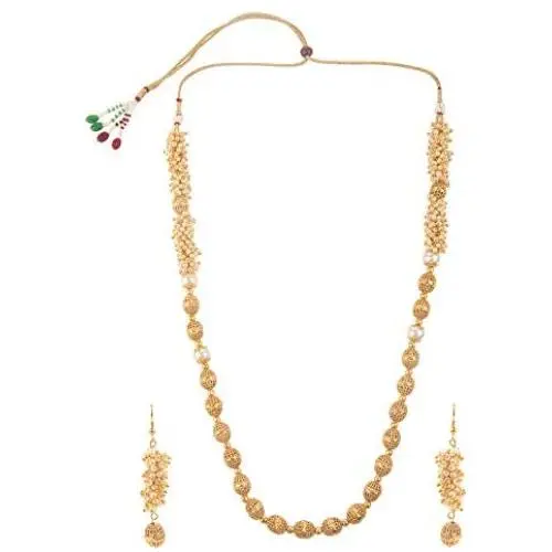 Efulgenz Fashion Indian Bollywood 14 K Gold Plated Faux Pearl Bridal Strand Statement Necklace Earrings Wedding Jewelry Set