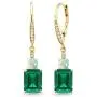 Gem Stone King 4.50 Ct Green Simulated Emerald White Simulated Opal 18K Yellow Gold Plated Silver Earrings