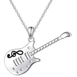 SILVER MOUNTAIN 925 Sterling Silver Music Note Musical Instrument Guitar Pendant Necklace for Women Music Lover Gift (Guitar Pendant Necklace)