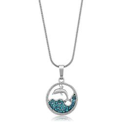 Gem Stone King Stunning Dolphin and Sea in a Circle with Blue Crystals Pendant 16inches Chain