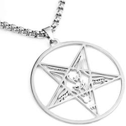 HAQUIL Satanic Necklace - Stainless Steel, Inverted Pentagram Sigil of Baphomet Pendant - Box Chain, 19.7''