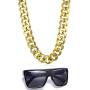 VALIJINA 80s 90s Hip Hop Costume Jewelry for Women Men Gold Acrylic Chain Necklace Sunglasses Rapper Punk Style Costume Kit