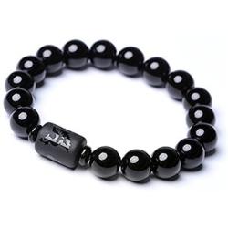 SX Commerce Natural Obsidian Stone Bead Bracelet Couple Men 10mm and Women 8mm Dragon and Phoenix Totem Jewelry