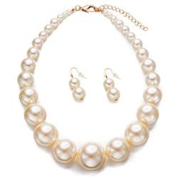 Womens Faux Big Pearl Choker Necklace and Earring Set Fashion Pearl Set