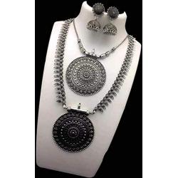 Naarilok Traditional Oxidized Nayanathara Long Necklaces Set Consisting Of 2 Necklaces And Matching Jhumkas Ethnic Indian Jewellery Fashion Jewellery