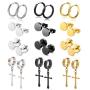 WAINIS 12Pairs Stud Earrings Dangle Hinged Hoop Earrings Set for Men Women Stainless Steel Huggie Earring Set 18G