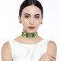 I Jewels Indian Bollywood18K Gold Plated Light Weighted Beaded Floral Choker Jewelry Set Encased with Faux Kundan Along with Earrings for Women (ML228G)