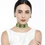 I Jewels Indian Bollywood18K Gold Plated Light Weighted Beaded Floral Choker Jewelry Set Encased with Faux Kundan Along with Earrings for Women (ML228G)