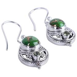 NOVICA Peridot Green Reconstituted Turquoise .925 Sterling Silver Dangle Earrings Green Elegance