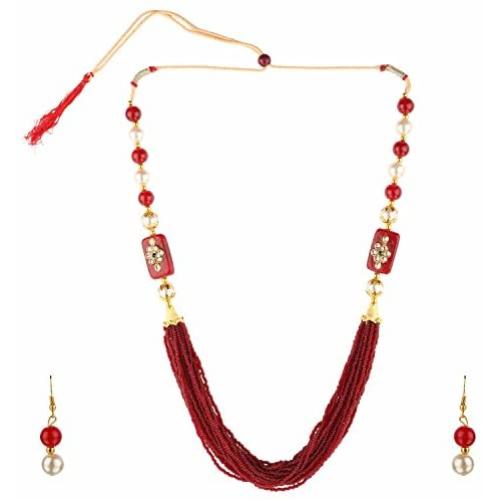 Efulgenz Indian Handcrafted Traditional Designer Simulated Pearl Beaded Multi Stranded Necklace with Dangler Earrings Bollywood Jewelry Sets for Women and Girls